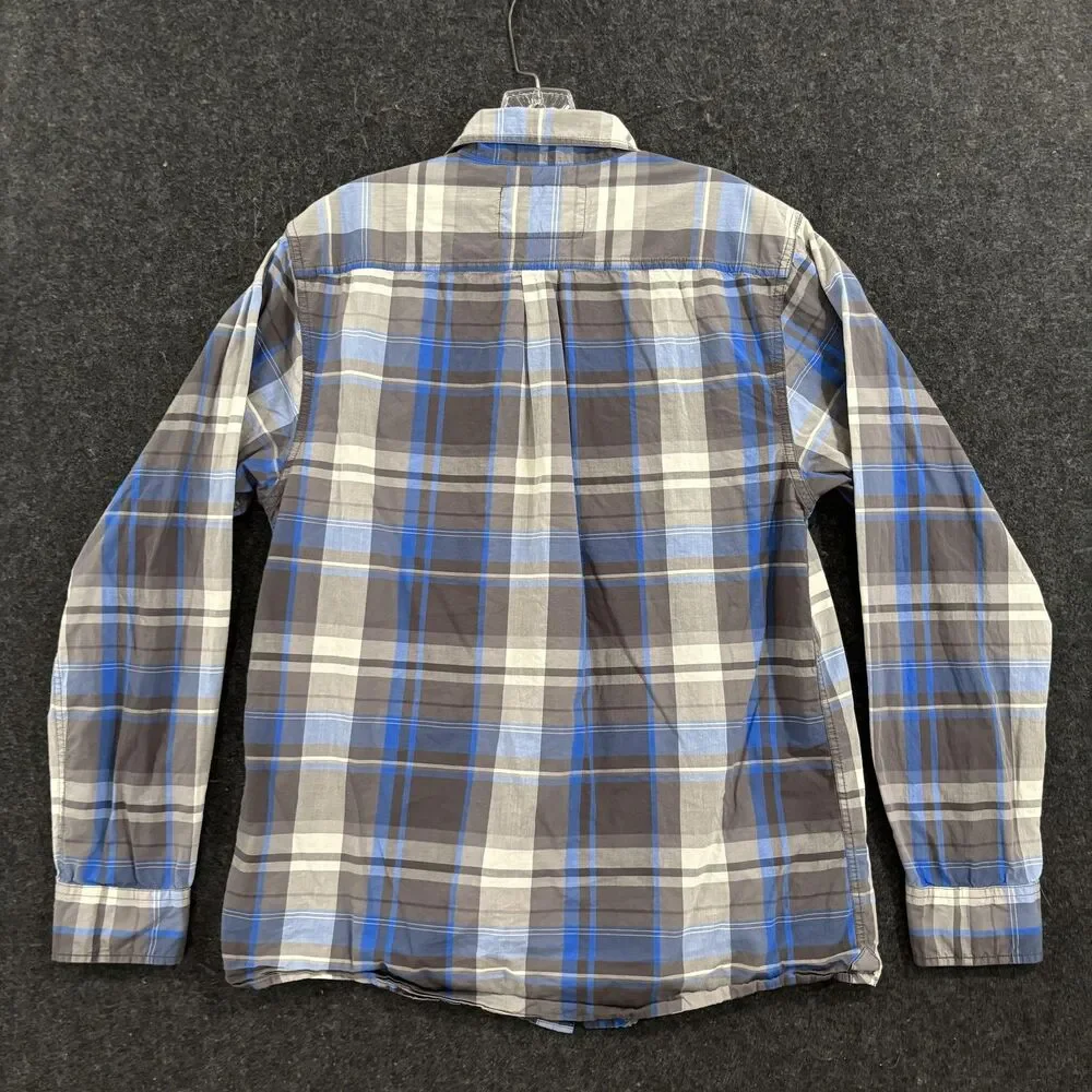 The North Face Shirt Men's Medium Blue Gray Plaid Cotton Casual Button Down